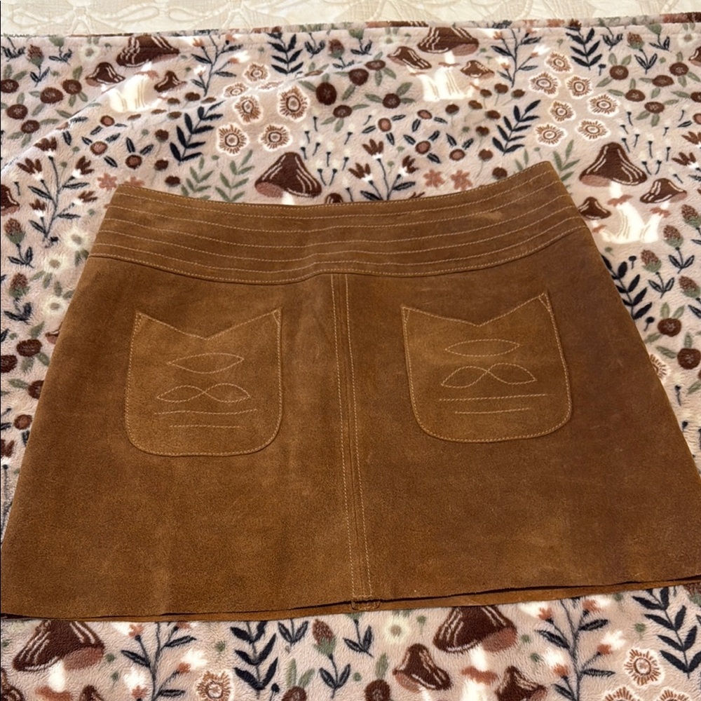 Free People Brown Suede A-Line Mini Skirt